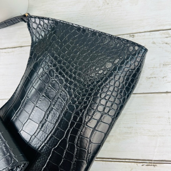 NWT Black Croc shoulder bag Faux Patent, leather Square Shape - Picture 5 of 13